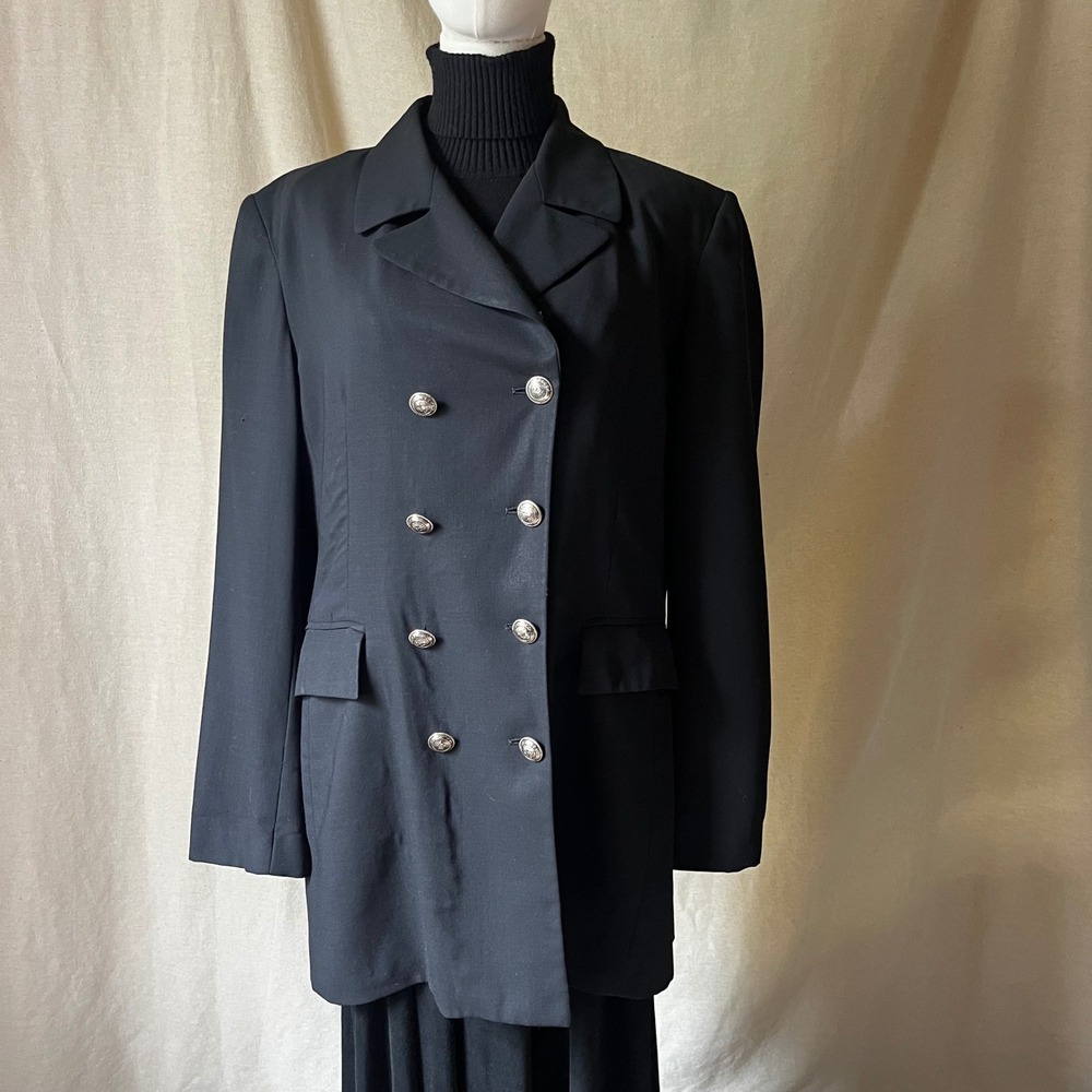 Vintage Banana Republic Made in Italy Black Wool Double Breasted Blazer Size 14